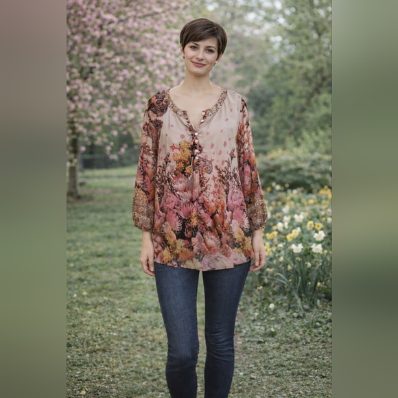 fig and flower Tops - Fig & Flowers Sheer Floral Fairy Loose Fit Blouse Size M
